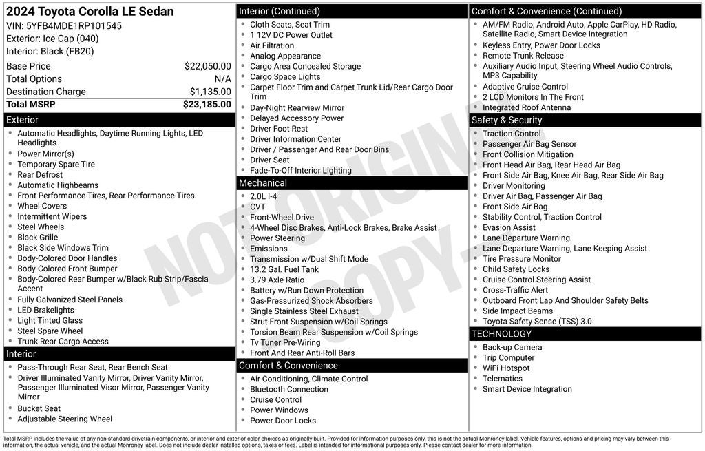 2024 Toyota COROLLA LE