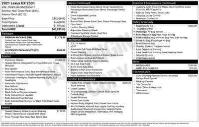 2021 Lexus UX 250h 250h Base