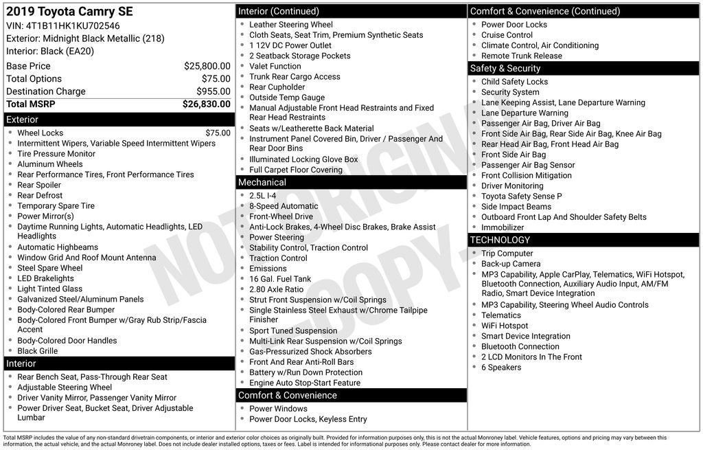 2019 Toyota CAMRY SE